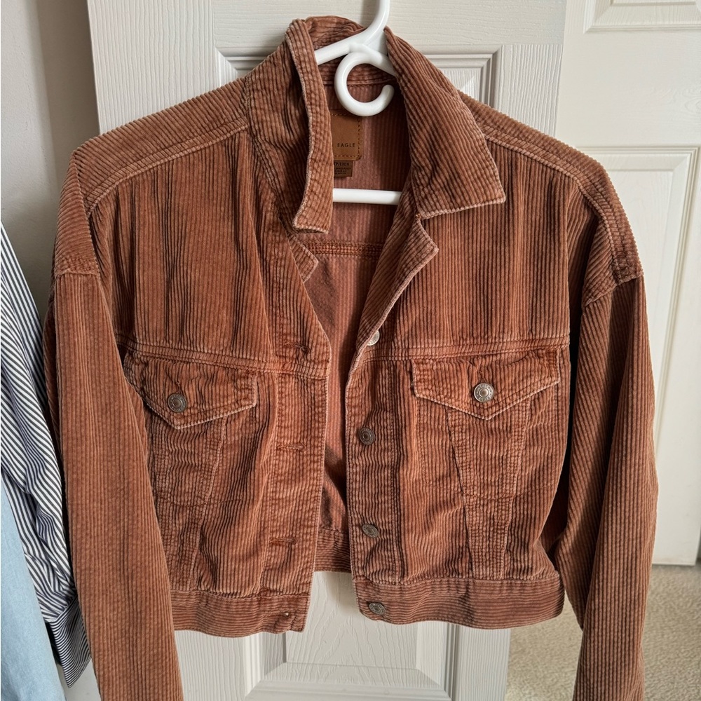 American eagle brown cropped corduroy jacket